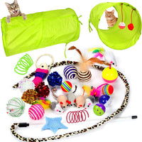 Youngever 24 juguetes para gatos juguetes surtidos, túnel de 2 vías, plumas para gatos – juguete interactivo de plumas esponjoso ratón, pelotas para gato, cachorro, gatito - BESTMASCOTA.COM