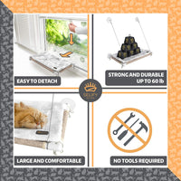 Percha para ventana de gato (soporta hasta 60 libras) – Cama para gato resistente y duradera – Ventosas de diseño personalizado – Incluye cojín para ventana de gato y juguete para gato – No requiere herramientas. - BESTMASCOTA.COM