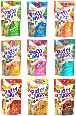 Friskies Party Mix Crunch Variety Pack (9 Sabores) – Wild West, por la mañana Munch, Mixed Grill, Picnic, Playa, cheezy Craze, Original, California Dreamin ', y Meow Luau - BESTMASCOTA.COM