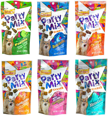 Friskies Party Mix Crunch Variety Pack (6 Fun Sabores 2.1 oz cada uno) – Picnic, Playa, cheezy Craze, Original, California Dreamin ', y Meow Luau, Paquete de 6 - BESTMASCOTA.COM