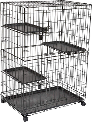 Caja grande de 3 pisos para gatos, diseño de jaula de gato, color negro - BESTMASCOTA.COM