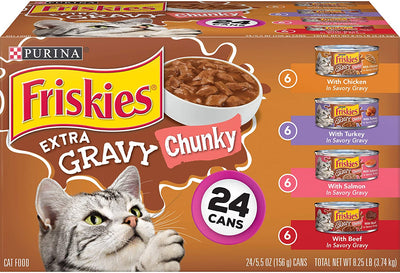 Purina Friskies Gravy Wet Cat Food Variedad Pack Extra Gravy Grueso - (24) latas de 5.5 onzas - BESTMASCOTA.COM