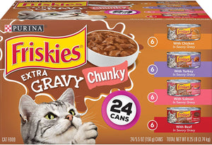 Purina Friskies Gravy Wet Cat Food Variedad Pack Extra Gravy Grueso - (24) latas de 5.5 onzas - BESTMASCOTA.COM