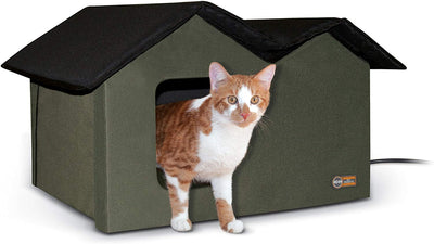 K&H Pet Products Outdoor Kitty House Extra-Wide Olive - Outdoor Cat Shelter (Heated or Unheated) - BESTMASCOTA.COM