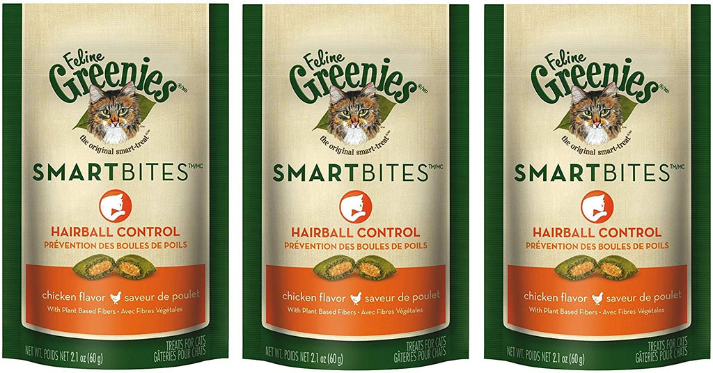 Greenies obsequios de smartbites Hairball Control gato Treats – Sabor Pollo – 2.1 Onzas (Paquete de 3) - BESTMASCOTA.COM