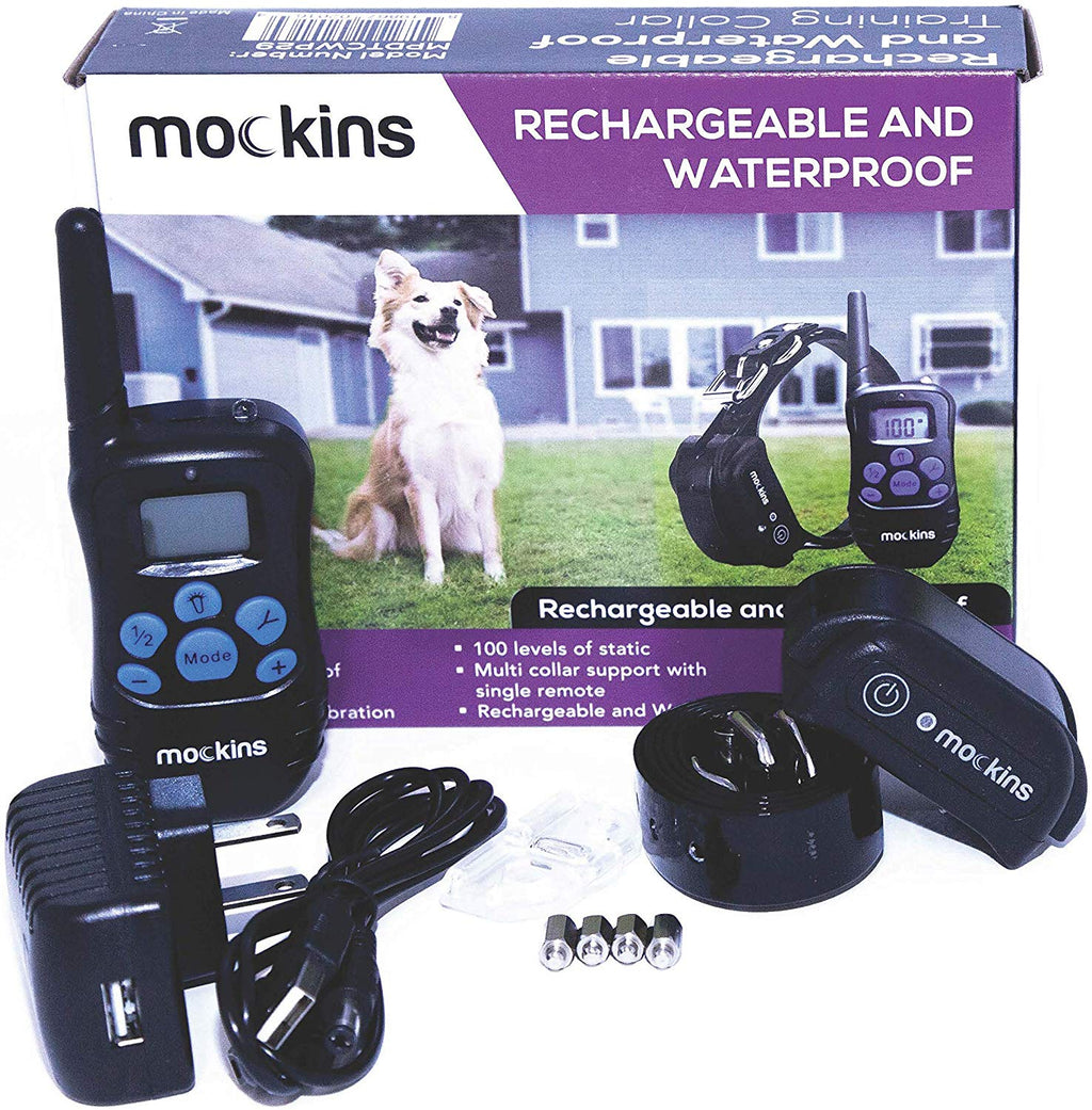 mockins 100% Entrenamiento del perro Choque remoto electrónico recargable impermeable collar con coches y vibración – E-Collar con 330 yards (990 ft) la distancia - BESTMASCOTA.COM