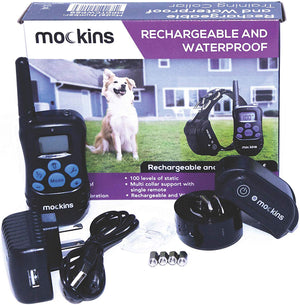 mockins 100% Entrenamiento del perro Choque remoto electrónico recargable impermeable collar con coches y vibración – E-Collar con 330 yards (990 ft) la distancia - BESTMASCOTA.COM