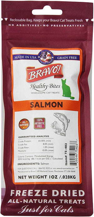 Bravo! Salmon Healthy Bites Cat Treats, 1 Ounce, Freeze Dried, Made in The USA - BESTMASCOTA.COM