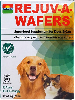 Sun chlorella- rejuv-a-wafers- Chlorella & Eleuthero Superfood Suplemento para perros y gatos (60 Obleas) - BESTMASCOTA.COM