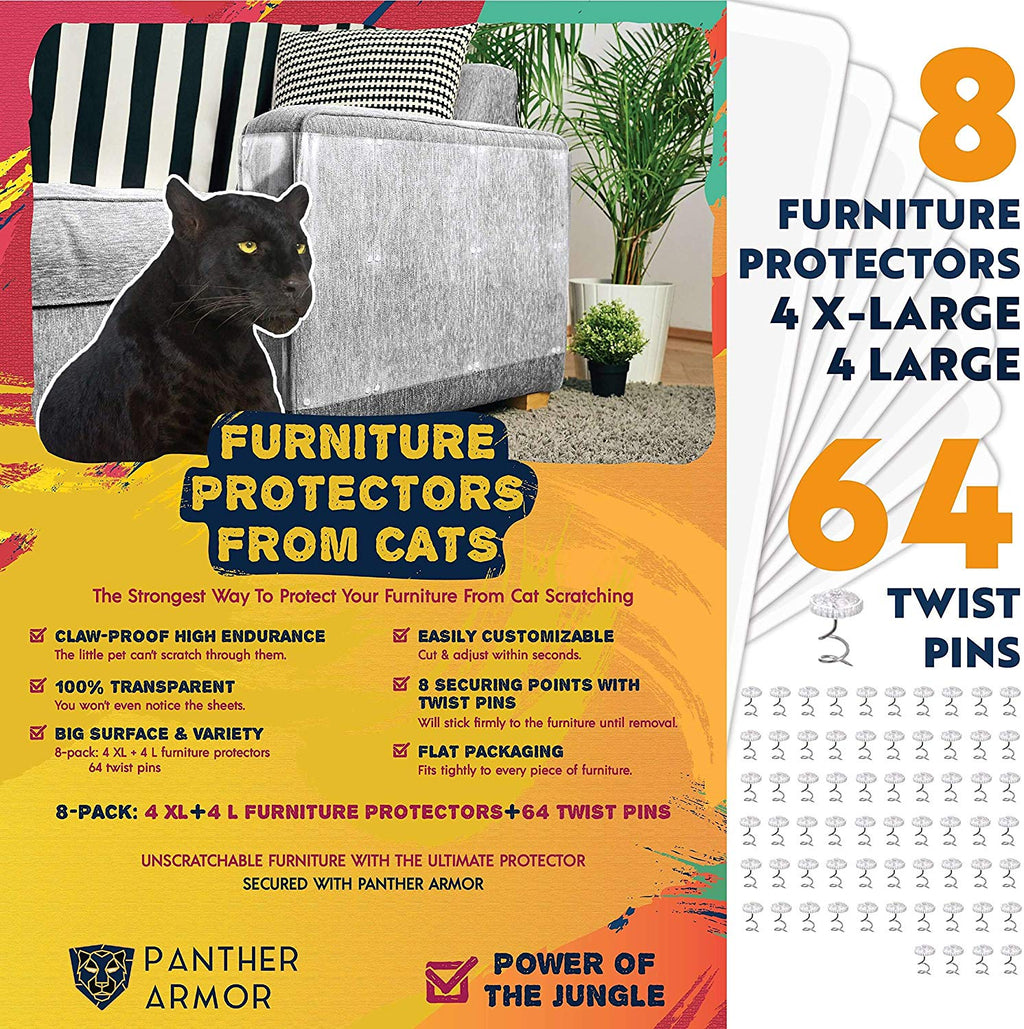 Panther Armor Protectores de muebles para gatos – 8 (ocho) – Pack – Protectores de sofá para gatos – 4 unidades XL 17 pulgadas L 12 pulgadas W + 4 unidades grande 17 pulgadas L 10 pulgadas W Cat Scratch Disterrent – Sofá esquinero Cat Scratch Repellent - BESTMASCOTA.COM