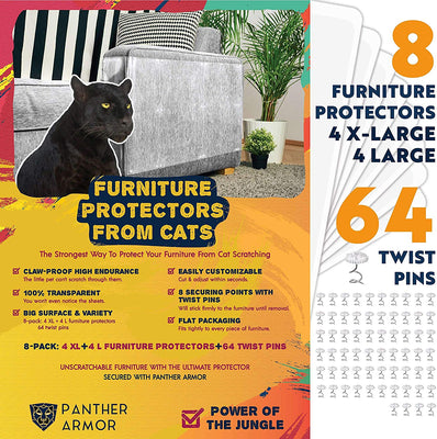 Panther Armor Protectores de muebles para gatos – 8 (ocho) – Pack – Protectores de sofá para gatos – 4 unidades XL 17 pulgadas L 12 pulgadas W + 4 unidades grande 17 pulgadas L 10 pulgadas W Cat Scratch Disterrent – Sofá esquinero Cat Scratch Repellent - BESTMASCOTA.COM
