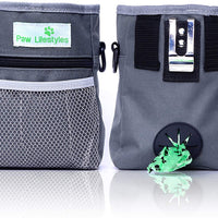 Bolso para pasear con tu mascota con dispensador de bolsas para recoger sus cacas, espacio para sus golosinas y tus llaves y móvil, lo puedes llevar de 3 maneras diferentes, color gris - BESTMASCOTA.COM