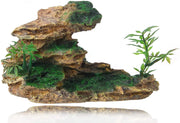 Adorno para acuario de FEDOUR, con piedra de vista de montaña, árbol de musgo, cueva de roca, paisaje, decoración de pecera artificial, con 6 plantas pequeñas - BESTMASCOTA.COM