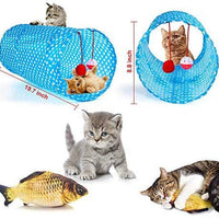 Ailuki - Juego de juguetes para gatos, 26 piezas, varios juguetes, incluye túnel de 2 vías, plumas de gato, pez de gato, ratón, pelotas de colores y campanas para gato, cachorro, gatito - BESTMASCOTA.COM