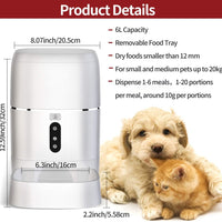 Alimentador automático para mascotas, dispensador de alimentos inteligente para perros, gatos, aplicación habilitada con Wi-Fi con grabadora de voz para iOS y Android, temporizador programable para hasta 6 comidas por día 6L capacidad alimentaria, modo de - BESTMASCOTA.COM
