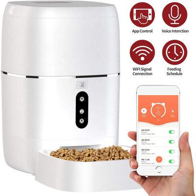 Alimentador automático para mascotas, dispensador de alimentos inteligente para perros, gatos, aplicación habilitada con Wi-Fi con grabadora de voz para iOS y Android, temporizador programable para hasta 6 comidas por día 6L capacidad alimentaria, modo de - BESTMASCOTA.COM