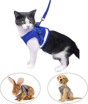 Arnés y correa para gato a prueba de fugas para caminar, chaleco ajustable de malla suave con correa para gatito, cachorro, conejo - BESTMASCOTA.COM