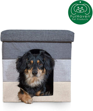 Cama para perro Furhaven, casa de fieltro para mascotas, refugio privado y taburete otomano plegable para sala de estar, para gatos y perros pequeños, disponible en varios colores y estilos - BESTMASCOTA.COM