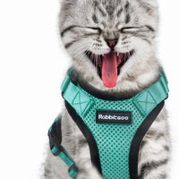 rabbitgoo - Arnés para gato para caminar, a prueba de escape, para gatos pequeños y medianos, arneses ajustables, arnés de malla suave para gatos pequeños, chaqueta de gato segura con tiras reflectantes y 1 anillo de metal - BESTMASCOTA.COM